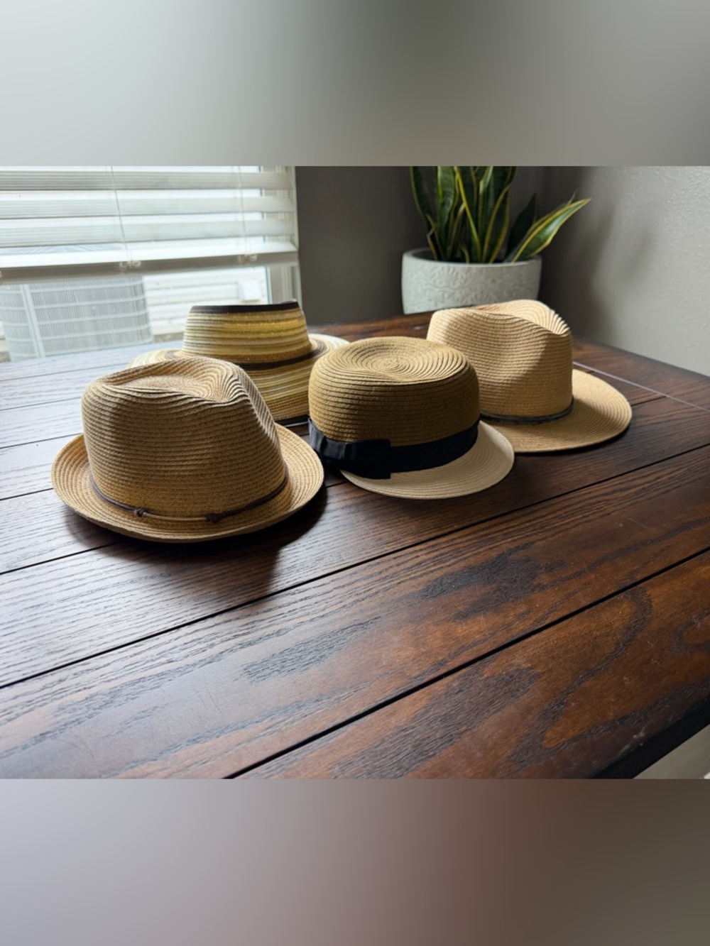 Straw Sun Hats - Natural Tan with Black Accents